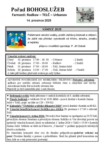 Pořad BOHOSLUŽEB o Vánocích – Radkov – TELČ – Urbanov 1/4